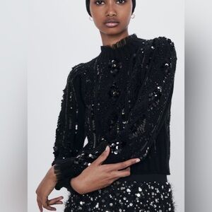 Zara Black Sequin Turtleneck Sweater
